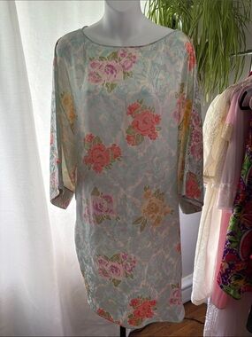 Mary McFadden Pastel Floral tunic dress with Mint Trim